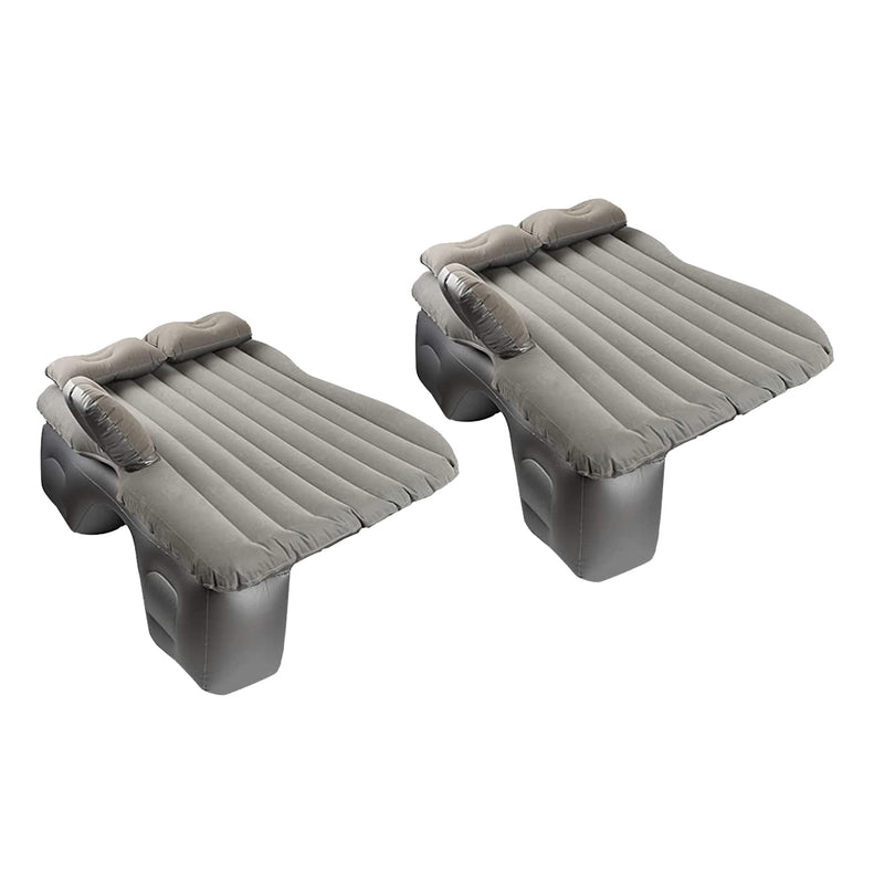 2X Inflatable Car Mattress PVC Flocked 132cmx80cmx10cm Grey Stripe Pump Pillows