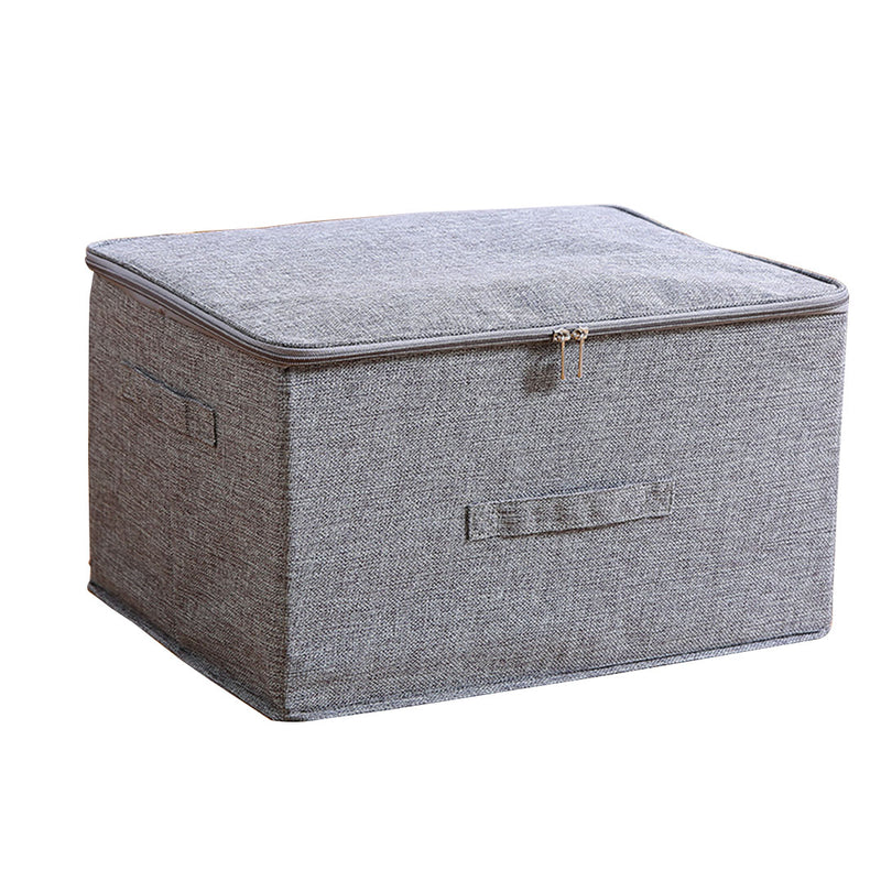 Large Grey Foldable Portable Storage Box 45x35x25cm Double Zipper Polyester