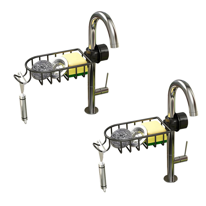 2X Kitchen Sink Storage Rack Aluminum Faucet Caddy 28.5x12x8cm Black