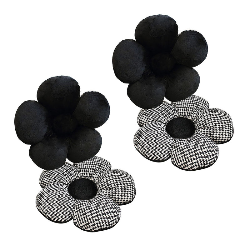 2X Black Flower Seat Cushion 45cm Polypropylene Cotton Fabric Non Slip