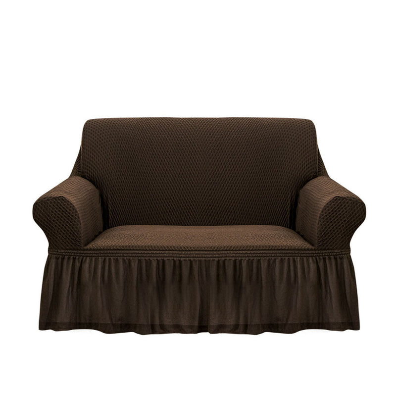 2-Seater Coffee Sofa Cover Ruffled Skirt Protector High Stretch Polyester