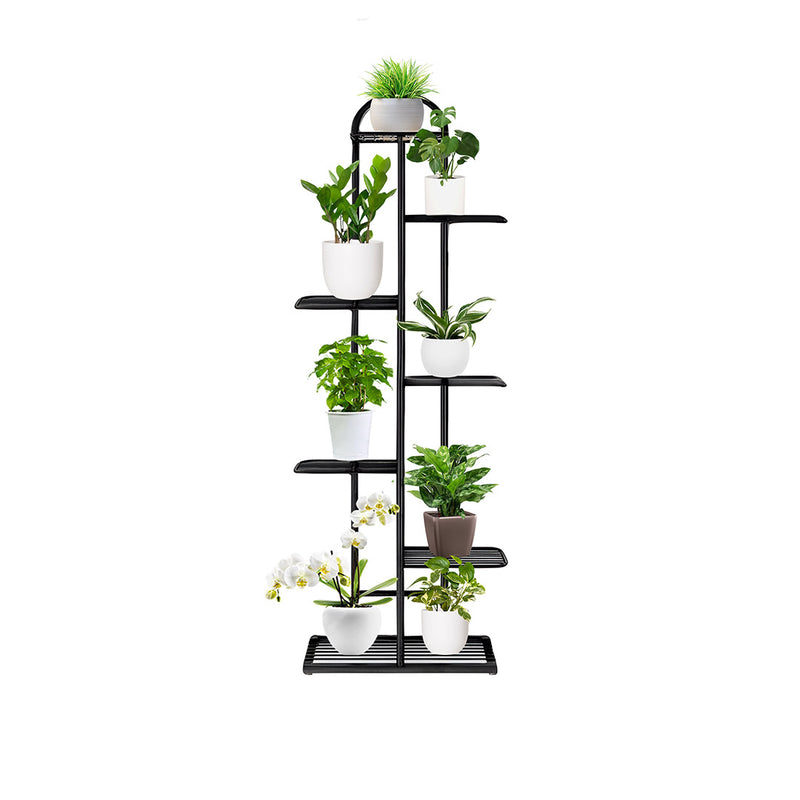 7 Tier 8 Pots Black Metal Plant Stand Rack Indoor Narrow Space Saving