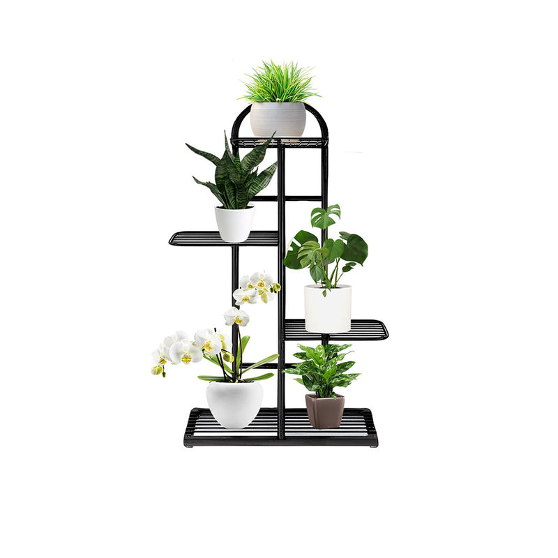 4 Tier 5 Pots Metal Plant Stand 82cm Tall Space Saving Indoor Black