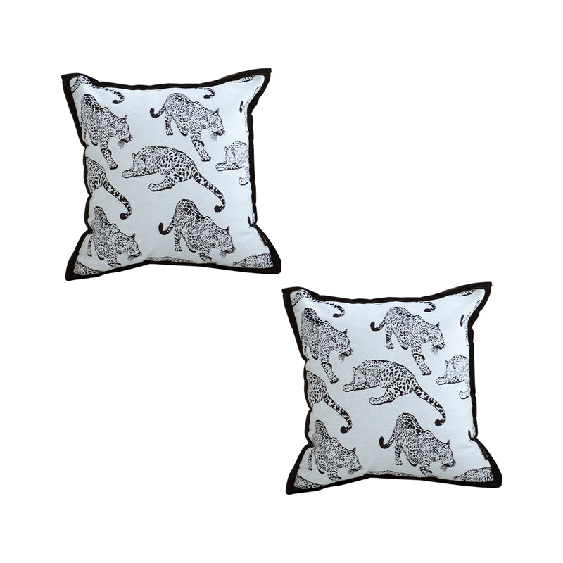2X 45cm Throw Pillow Fleece Leopard Design White Black Decorative Cushion