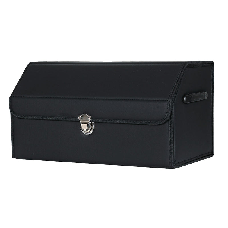 Leather Car Boot Organizer 53x32x30cm Foldable Portable Black Lockable