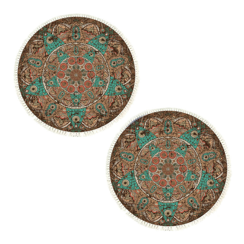 2X 90cm Round Mandala Polyester Area Rug Thick Plush Anti Slip Backing