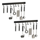 2X Wall Mounted Aluminum Kitchen Utensil Rack 41cm Black Rustproof Hooks