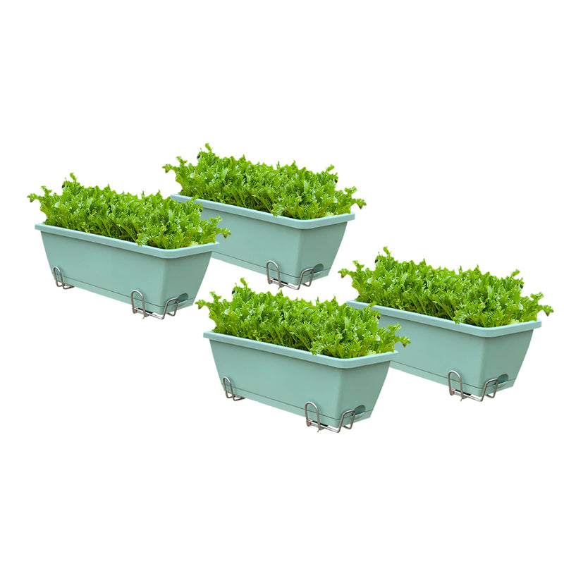 49.5cm Green Rectangular Planter Set of 4 Plastic Box with Holder for Garden