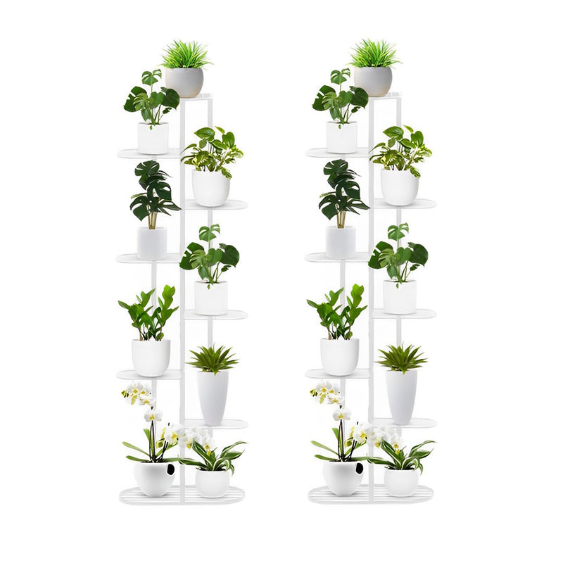 2X 8 Tier 9 Pots White Metal Plant Stand 44.5x22x140cm Space Saving