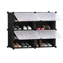 4 Tier 2 Column Shoe Rack Organizer Black Stackable Storage with Cover