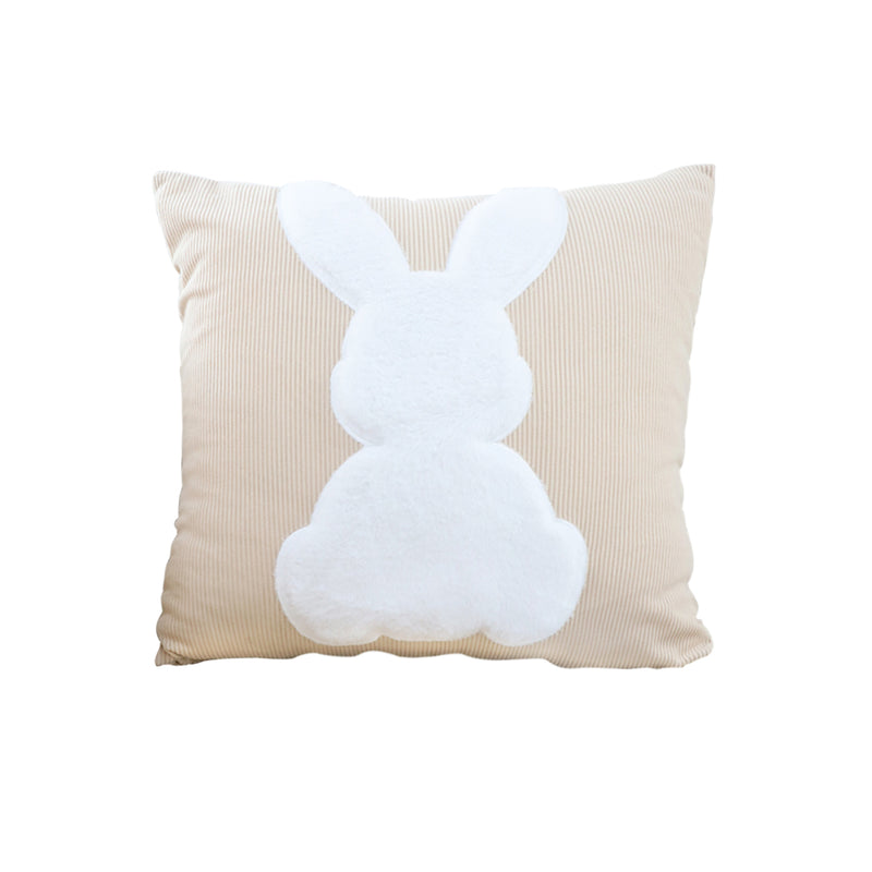 Throw Pillow Polyester 45X45X14Cm Light Tan Square White Rabbit Design