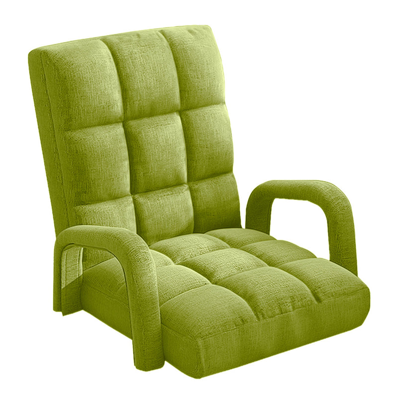 Folding Floor Recliner Chair Linen 135x58x20cm 5 Positions Armrest Yellow Green