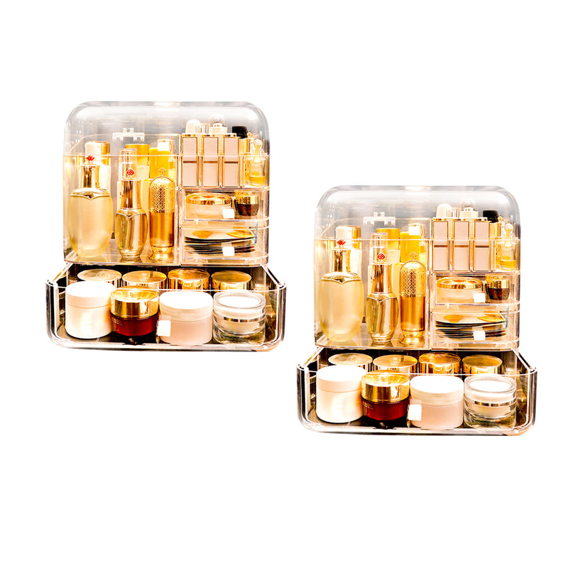 2X Transparent Plastic Makeup Storage Box Drawer With Lid 32.5x21x34cm