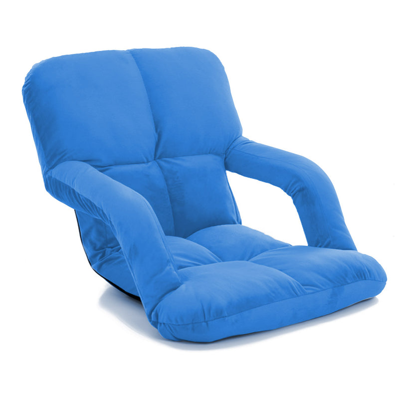 Foldable Flannel Blue Floor Lounge Chair Adjustable Recliner with Armrest