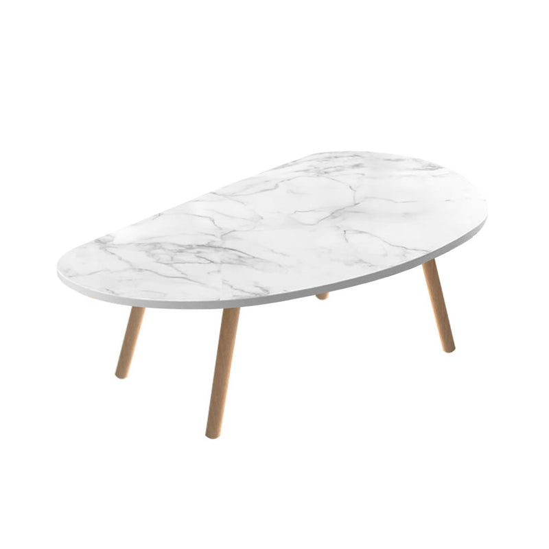Modern White Stone Pattern Coffee Table 80x40cm Nordic Style Wood Legs