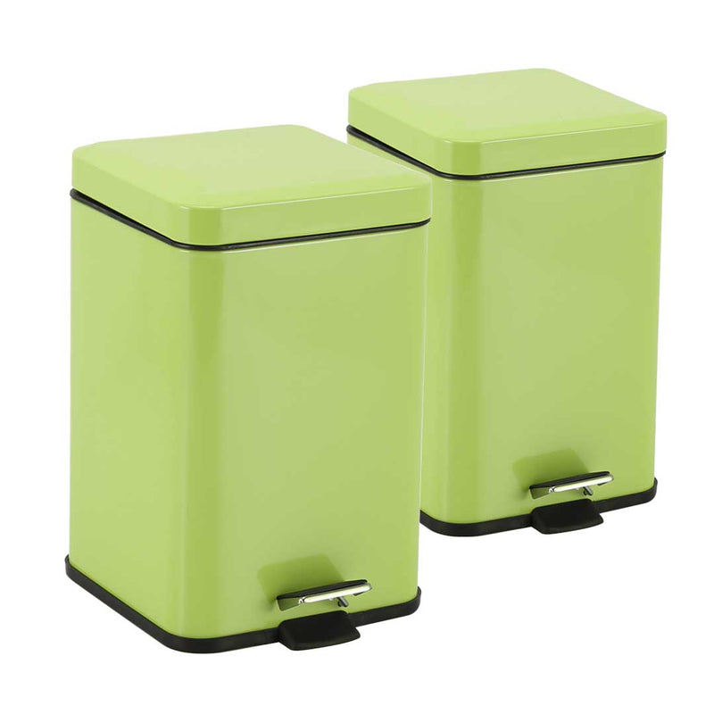 2X 12L Stainless Steel Foot Pedal Trash Bin Square Green Hands Free Recycling