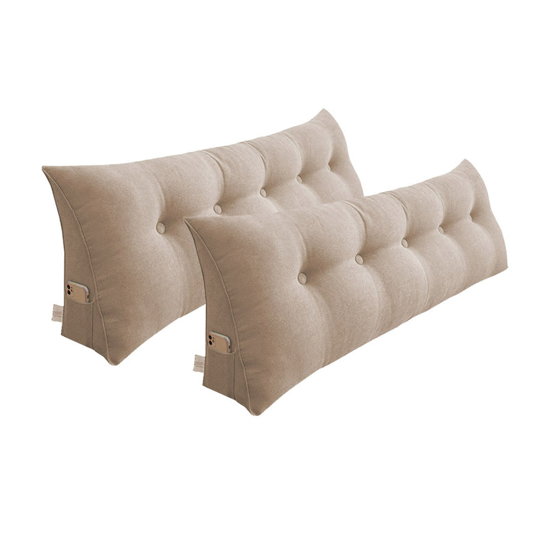 2X 120cm Beige Triangular Wedge Bed Pillow Headboard Backrest Tufted Polyester