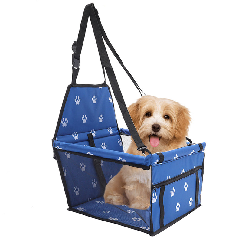 Waterproof Pet Booster Car Seat 600D Oxford PVC Blue with Mesh and Paw Print