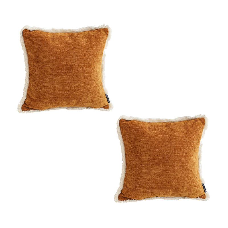2X Sunset Orange 45X45X14Cm Chenille Polyester Square Throw Pillows Tassels