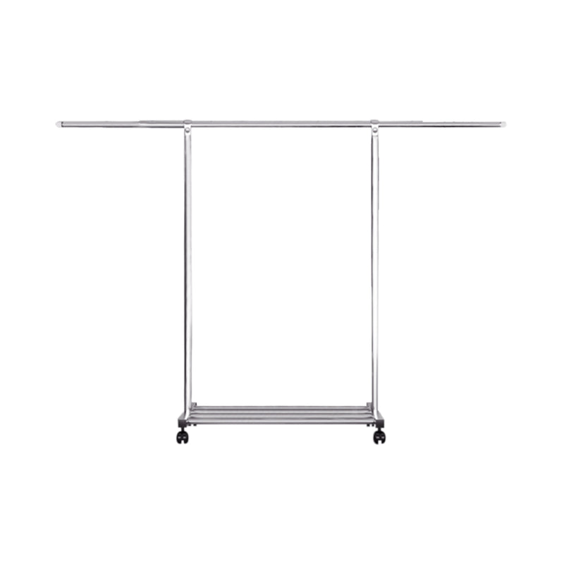 201 Stainless Steel Floor Standing Clothes Rack 200x130x95cm Wheels 3 Poles