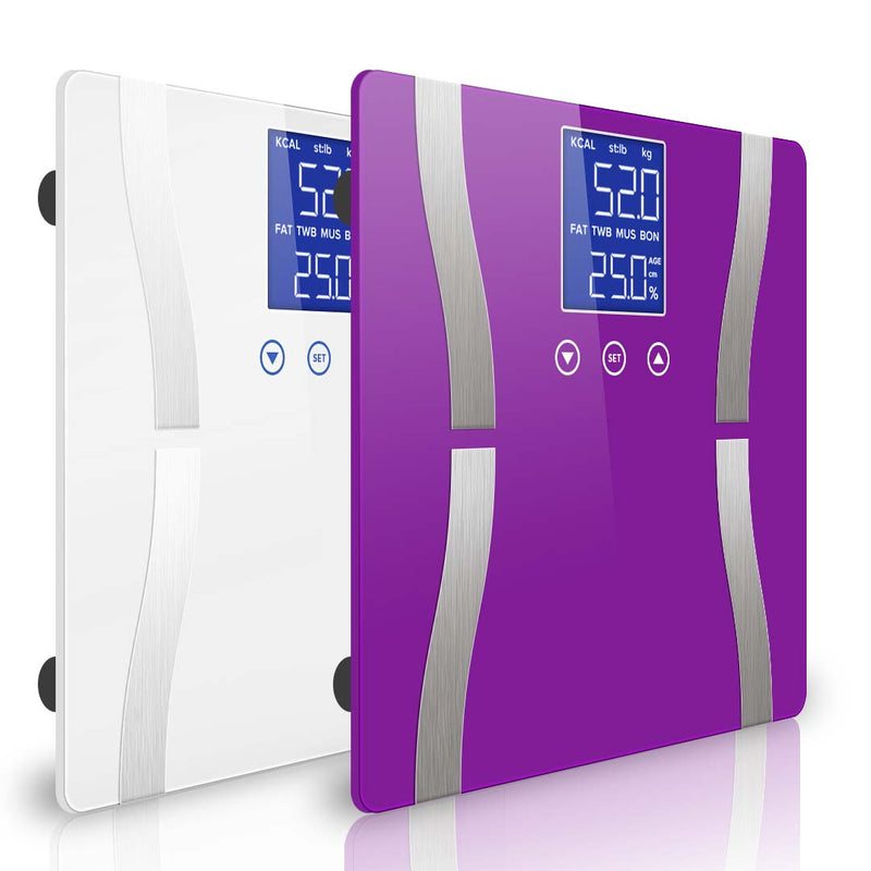 2X Body Fat Digital Glass Bathroom Scales 180kg Lcd Purple White
