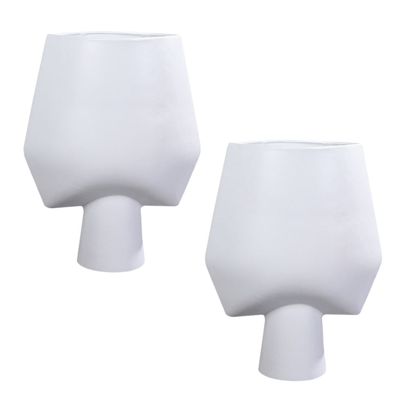 2X Large White Square Ceramic Handcrafted Modern Abstract Vase Home Decor