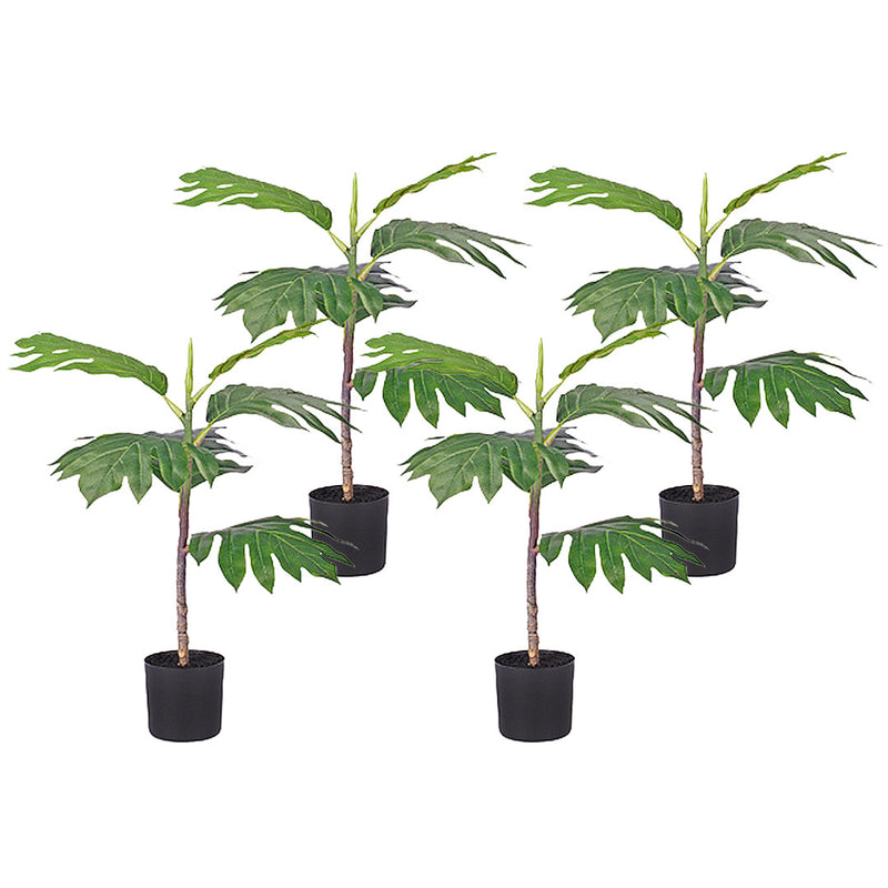 4X 60cm Artificial Philodendron Split Leaf Plant Plastic Green With Black Pot