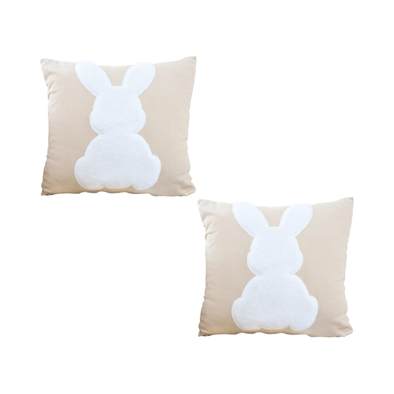 2X 45cm Polyester Throw Pillows Light Tan Square Soft White Rabbit Design