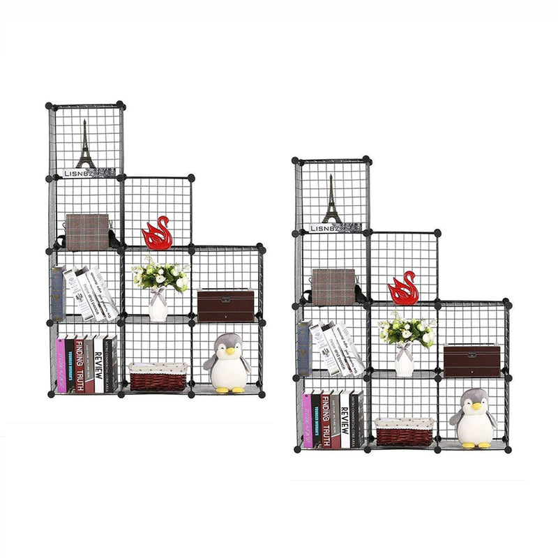 2X 9 Cube 3 Column Iron Wire Mesh Storage Organizer Black 110.5x37x146cm
