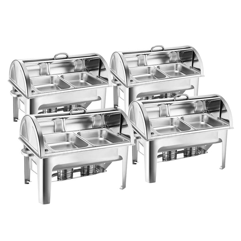 4X Dual Tray Stainless Steel Roll Top Chafing Dish Food Warmer 4.5L Mirror Finish