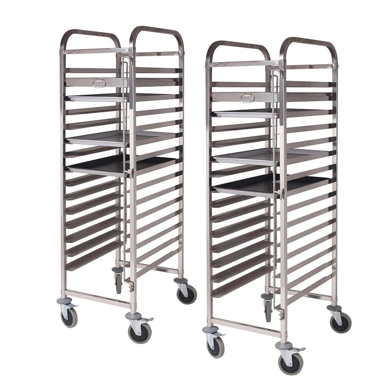 2X 15 Tier Stainless Steel Gastronorm Trolley Suits 600x400 Trays Lockable