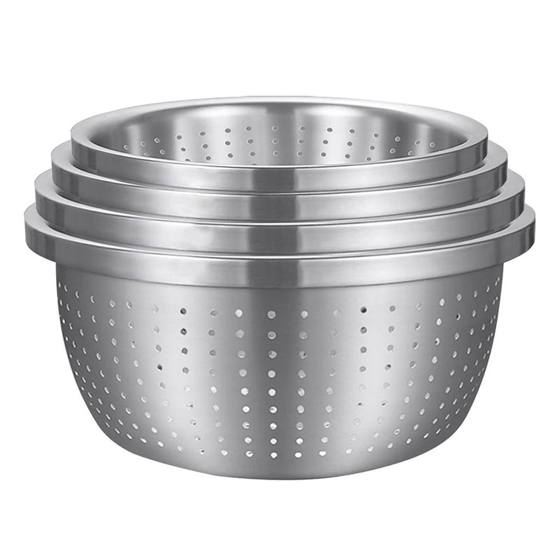 Colander Stainless Steel Set of 4 24cm 26cm 28cm 30cm Nesting Perforated Silver
