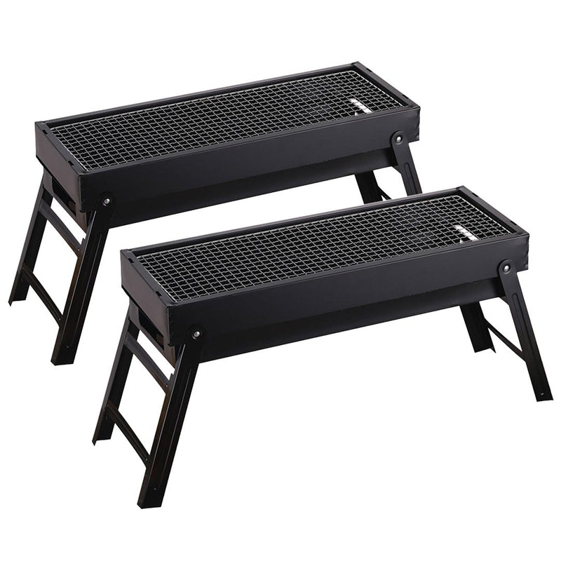 2X 60cm Portable Folding Stainless Steel Charcoal Grill Box Black Camping