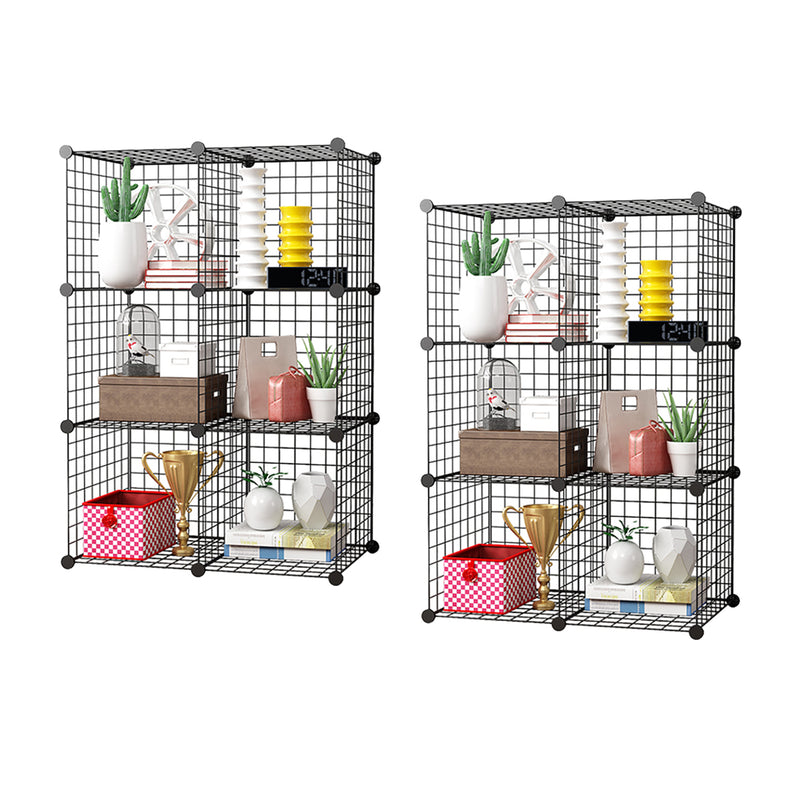 2X 6 Cube Iron Wire Mesh Storage Organizer 75x37x110.5cm Black Foldable Modular