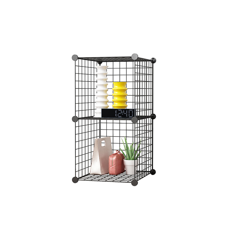 2 Tier Cube Storage Organizer Iron Wire Mesh Modular Foldable Black 37x37x75cm