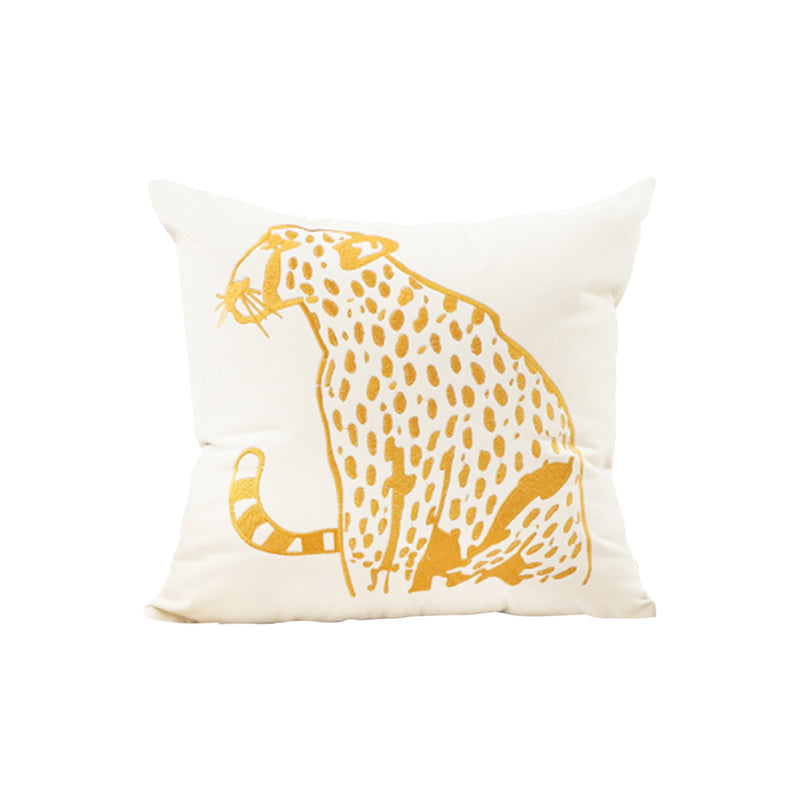 Square Throw Pillow Polyester 45X45X14Cm White Gold Leopard Design