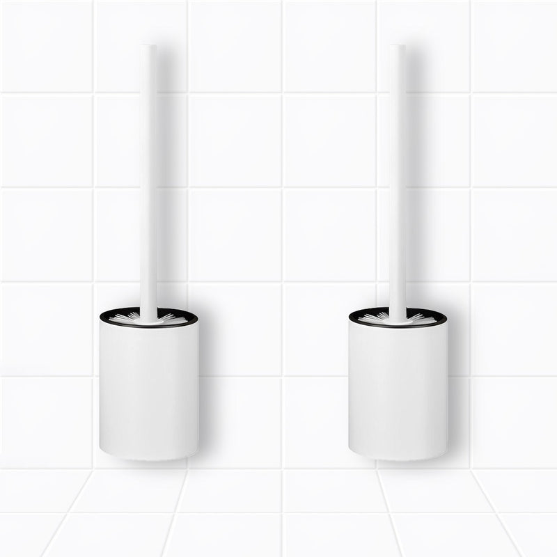 2X Wall Mounted Aluminum Toilet Brush With Holder 27cm White Rust Resistant