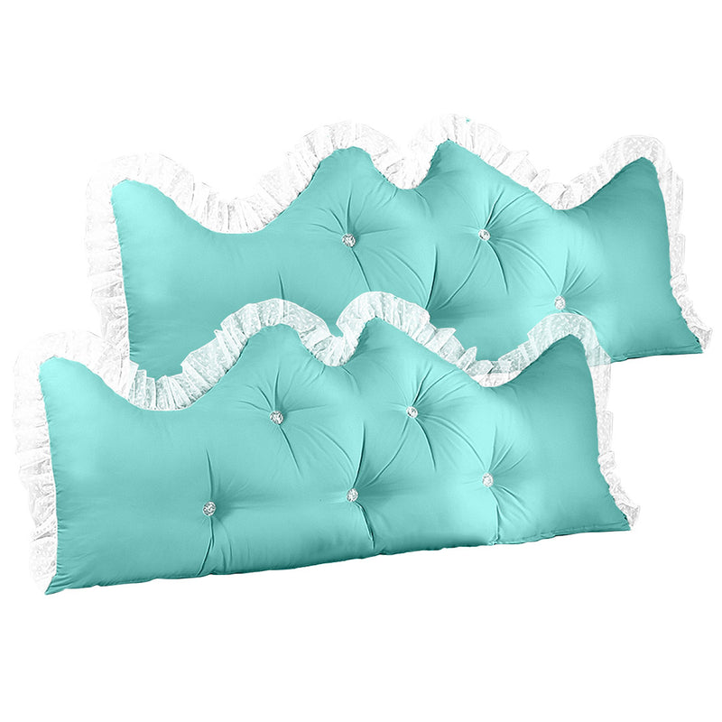 2X 180cm Light Blue Princess Headboard Pillow With Ruffle Lace Home Decor