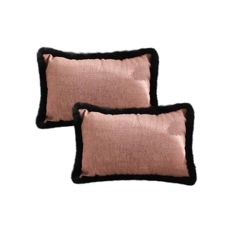 2X Velvet Lumbar Throw Pillow 30x50cm 15cm Thick Rose Pink Raised Embroidery
