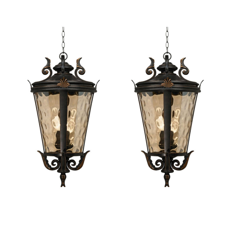 2X Aluminum And Glass Chandelier 30cmx60.3cm Dark Brown Vintage Hanging Light