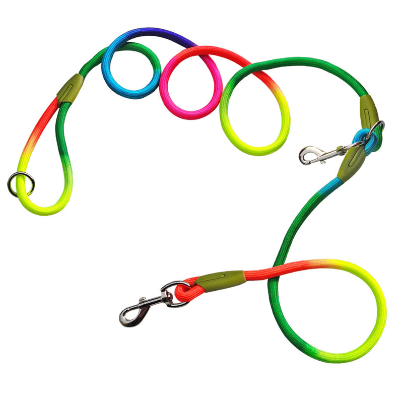 220cm Polyester Braided 1.2cm Double Ended Hands Free Dog Cat Leash Rainbow