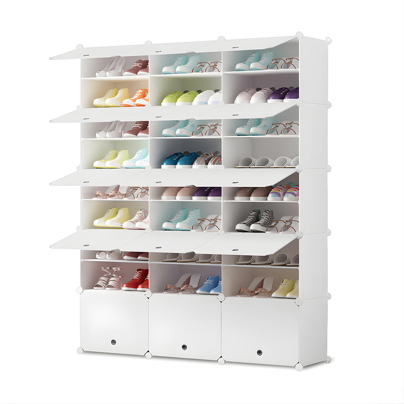 9 Tier 3 Column White Plastic Shoe Rack Organizer 125.5x32x156.5cm Stackable