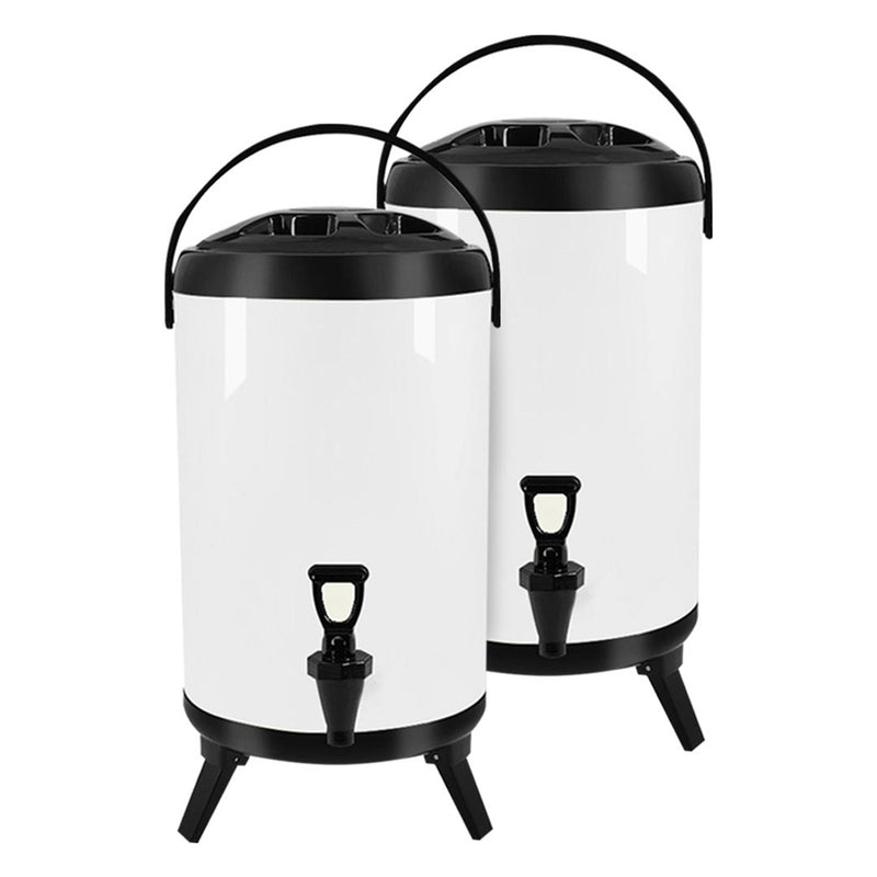 2X 16L Stainless Steel Insulated Beverage Dispenser White With Faucet