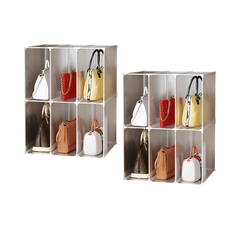 2X 2 Tier 6 Cube Polypropylene Plastic Bag Organizer Transparent 53x47x72cm