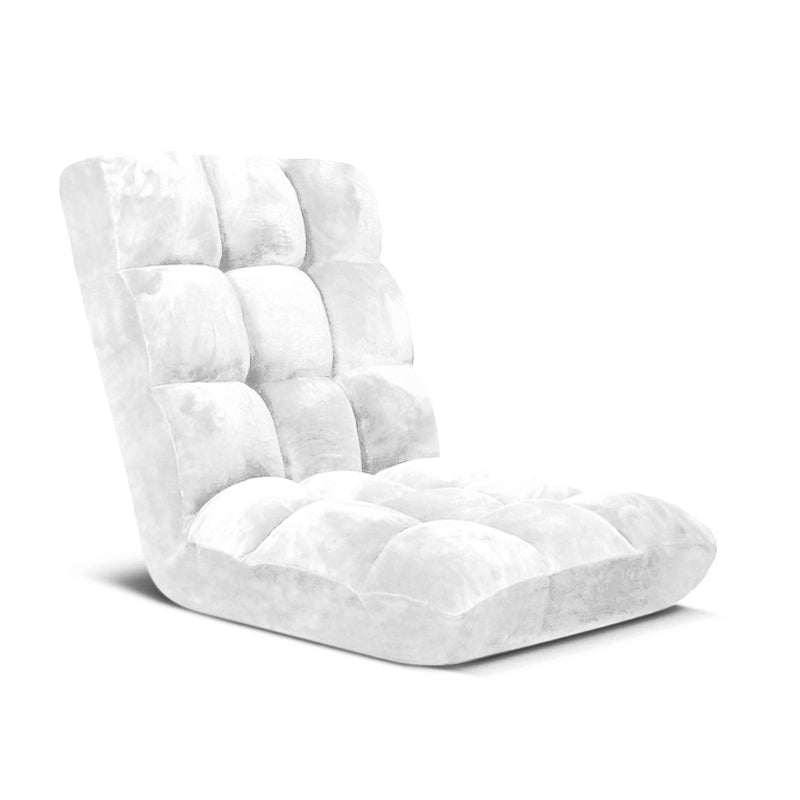 Floor Recliner Folding Lounge Sofa Futon Chair Plush White Adjustable 6 Angles