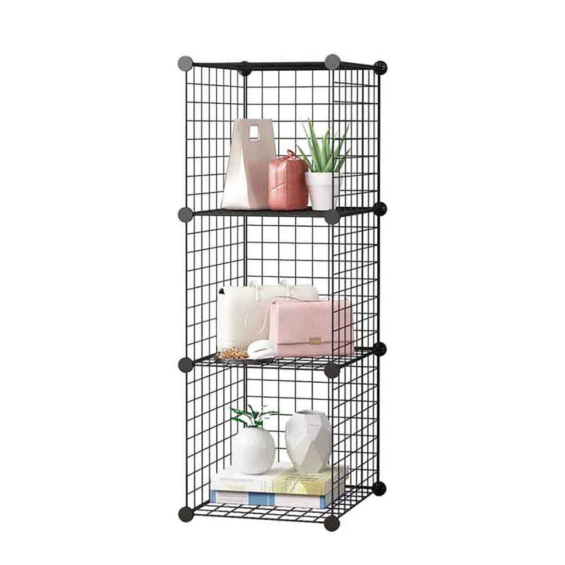 Black Portable 3 Tier Cube Storage Organizer Iron Mesh Foldable Space Saver