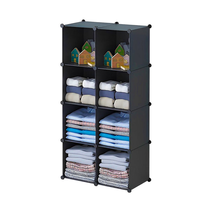 4 Tier 8 Cube Portable Wardrobe Iron Mesh Abs Connectors Black 110x37x146cm