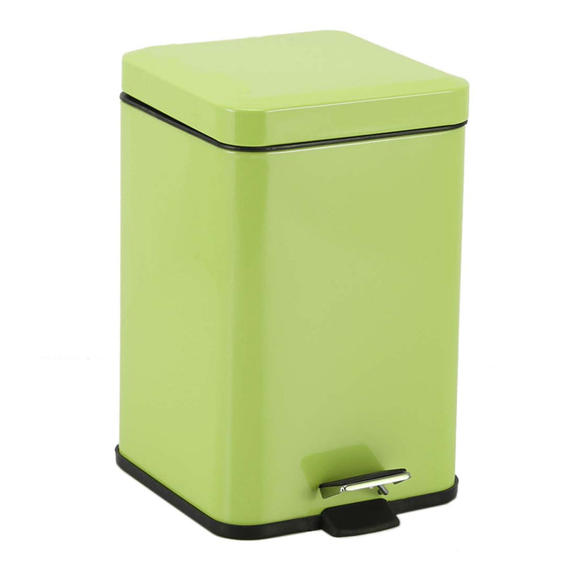 Stainless Steel Pedal Trash Bin 12L Square Green Hands-Free Soft-Close Lid