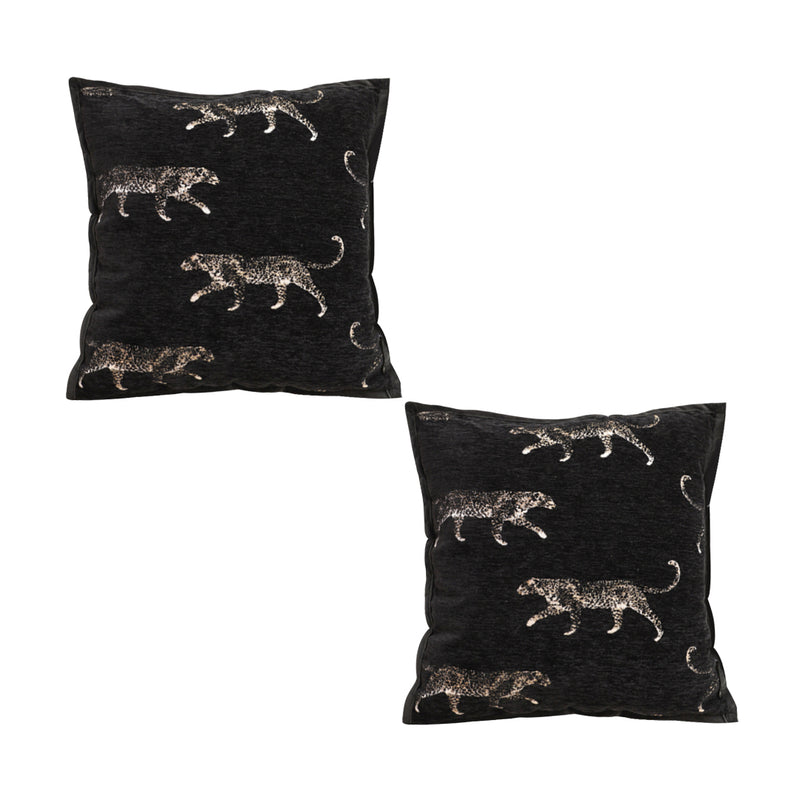 2X 50x50x18cm Black Polyester Cotton Throw Pillow Embroidered Panther Motif