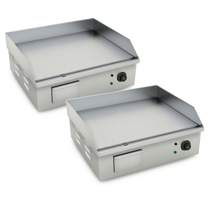 2X Electric Stainless Steel Flat Griddle 548x350mm 2200W Temperature Control